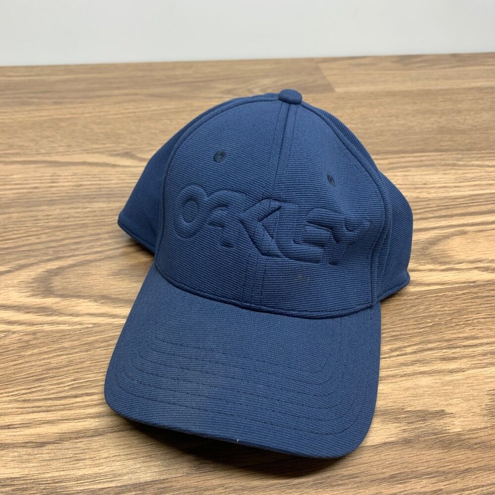 Oakley Hat Cap 6 Panel Classic‎ Low A Flex Blue S/M Spellout Mens